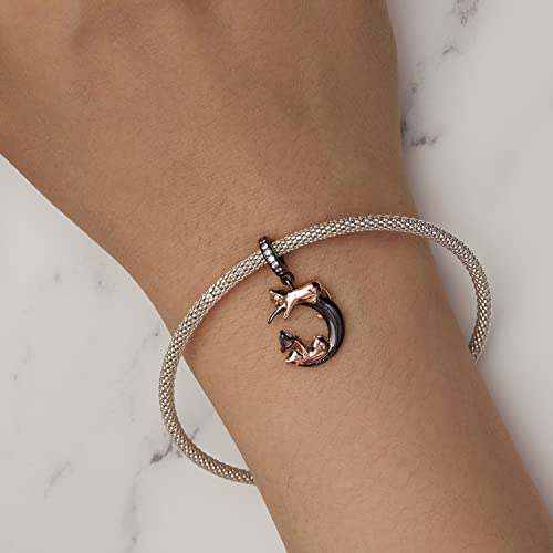 BISAER 925 Sterling Silver Charms for Bracelets Cat Dog Sloth Animal Beads Butterfly Fairy Heart Dangle Pendant Charms - color: Playing Cat