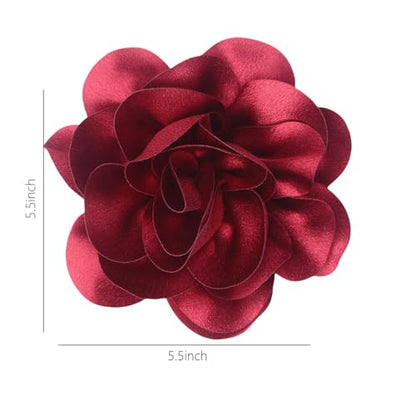 Large Rose Flower Brooches Chiffon Camellia Brooch Lapel Pins Hair Clips Hat Pins for Women Wedding Banquet Accessories Large Satin Flowers 5.5in - color: Red