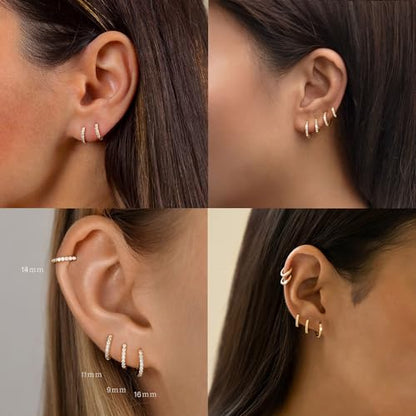 Small Gold Hoop Earrings Set for Women, 14K Gold Plated Tiny Lightweight Cubic Zirconia Huggie Earrings Trendy Dainty Cartilage Earring Jewelry for Women Gifts