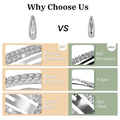 KANPRINCESS Hair Clip, 2Pcs 2.4Inch Rhinestone, Silver, Hair Barrettes for Women Girls Bridal, Wedding, Party, Prom
