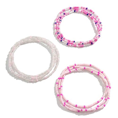 3Pcs/Set Boho Elastic Beads Waist Chains Jewelry Summer Beach Seed Beaded Belly Chain Jewelry Bikini Sexy Bead Waist Body Jewelry for Women - color: Pink