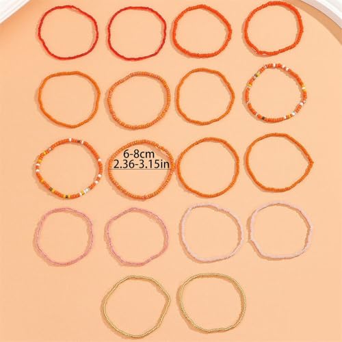 Boho Stackable Seed Beaded Bracelets for Women 18-20Pcs Colorful Handmade Multilayered Rice Bead Bracelet Set Summer Beach Bohemian Jewelry Gift - color: B-Orange(larger)