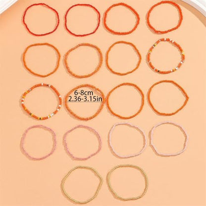 Boho Stackable Seed Beaded Bracelets for Women 18-20Pcs Colorful Handmade Multilayered Rice Bead Bracelet Set Summer Beach Bohemian Jewelry Gift - color: B-Orange(larger)