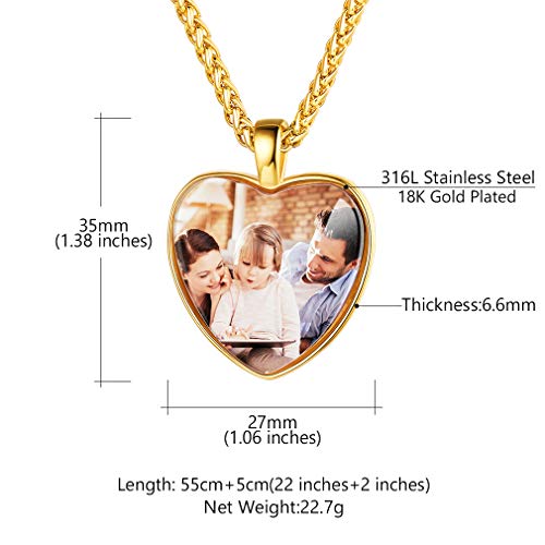 Custom4U Personalized Photo Necklace - Custom Heart/Oval/Round Charm Necklaces with Picture + Chain Adjustable - Stainless Steel/Acrylic Pendant Memorial Jewelry Christmas Gifts for Women - color: B-Gold Color
