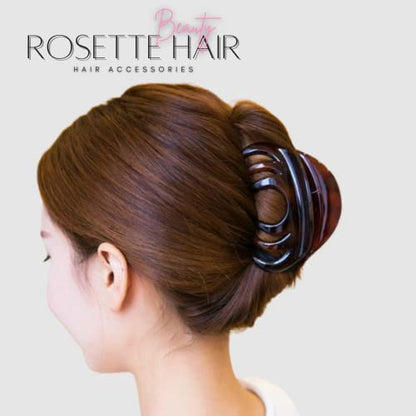 Rosette Large Chic Styling Glass Claw Clip Hair Clamps Grips Hairpins Barrettes for Indoor/Outdoor Use - Thick Hair, Women and Girls - color: Amber
