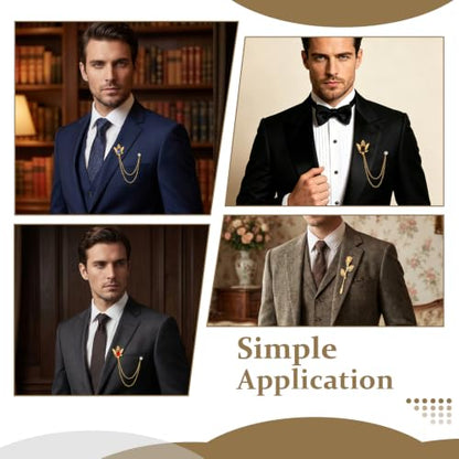 Amaxiu 5Pcs Men's Brooch Suit Pin, Brooch Crystal Rhinestone Crown | Hanging Chain Tassel Brooche's with Stone, Rose Floral Lapel Pins for Men, Shirt Tie Hat Tuxedo Accessory