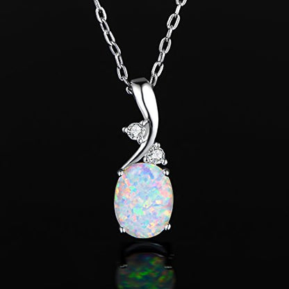 VOLUKA Created Opal/Amethyst/Mystic Topaz Pendant Necklace for Women,18K White/Rose Gold Plated Chain Wedding Engagement Jewelry Gift - color: C-Oval necklace-white gold plated