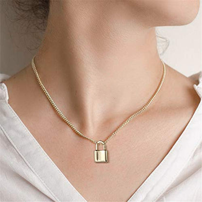 Turandoss Dainty Layered Choker Necklace, Handmade Y Pendant Necklace Multilayer Bar Disc Necklace Adjustable Layering Choker Necklaces for Women - style: 2PCS - Key&Lock