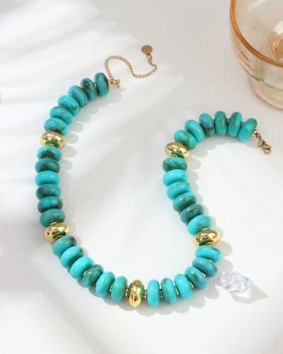 FIRAZIO Colorful Chunky Beaded Necklaces for Women | Trendy Statement Necklace Choker Necklace Boho Summer Beach Vacation Jewelry Gift - color: Turquoise Beaded
