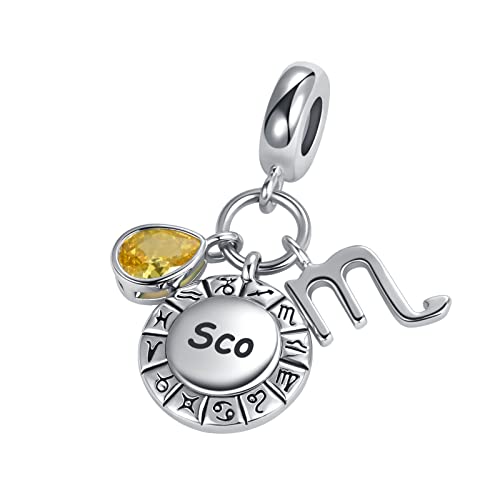 Teardrop Birthstone Birthday Constellation Charm for Women Pandora Bracelets Horoscope Zodiac Sign Anniversary Dangle Bead for Mom Sister Grandma - style: Scorpio(10.24-11.22)