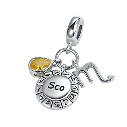 Teardrop Birthstone Birthday Constellation Charm for Women Pandora Bracelets Horoscope Zodiac Sign Anniversary Dangle Bead for Mom Sister Grandma - style: Scorpio(10.24-11.22)