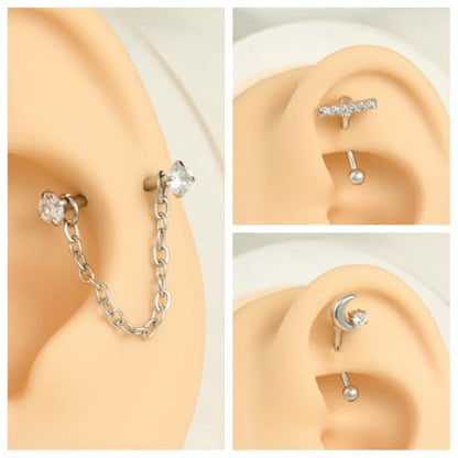 FECTAS 16G 8PCS Rook Piercing Jewelry Eyebrow Rings for Women Rook Earrings Tragus Daith Cartilage Lip Belly Surface Curved Barbell Piercing Jewelry 10mm 8mm - style: style2-10mm