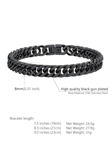Supcare Unique Anniversary Birthday Valentines Fathers Day Stainless Steel Cuban Link Bracelets for Men Him, To My Man Dad Husband Love Always Remember Wrist Chain Bracelet Jewelry Gifts - color: C-Black 01 To My Son, size: 8.3 Inches-8mm Width