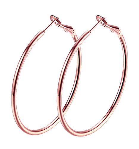 Gold Hoop Earrings,18K Gold Plated Rounded Hoops Earrings for Women - color: rose-Rounded-1.8"