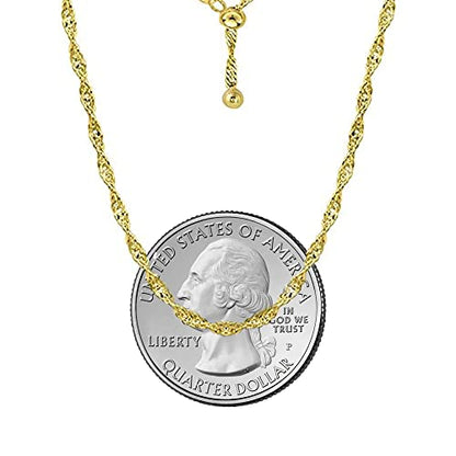 Savlano 925 Sterling Silver Italian Solid 1.5MM Singapore Twist Adjustable Bolo 14-24 Inch Chain Necklace For Women - Made in Italy Comes With a Gift Box - style: Gold Plated