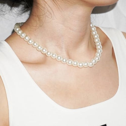 Pearl Necklace for Women, 4/6/8/10mm White Imitation Pearl Necklace, Round Faux Glass Pearl Necklace, Pearl Choker Necklace, Elegant Wedding Parties Necklace - color: Diameter of Pearl 10mm