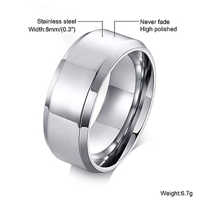 VNOX Customize Personalized Name Date Stainless Steel Simple Polished Finish Wedding Band Engagement Rings for Men Women,Size 6 - color: 8MM-Silver-Customize