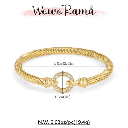 WOWORAMA Twisted Cable Wire Bracelets Two Tone Bangle Bracelet for Women | Stainless Steel, Unisex Gold Silver Bracelet, Mixed Metal Chunky Bangles Jewelry - color: Gold Circle