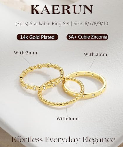 KAERUN Stackable Gold Rings for Women Non Tarnish Dainty 14K Gold Plated Stacking Rings Cubic Zirconia Thumb Ring Set Trendy Statement Wedding Bands Promise Engagement Rings for Women Size 6-10 - style: stack-B