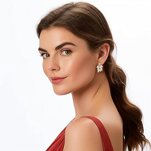 Rhinestone Stud Earrings for Women Small Dainty Crystal Cluster Drop Earrings for Girls Cute Costume Jewelry for Bridal Wedding Party Gift - color: Clear Gold