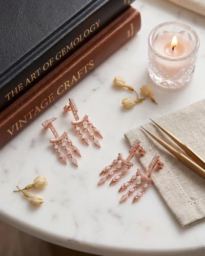 Gold Earrings for Women Trendy 14K Gold Plated Dangle Earrings Small Hoop Huggie Drop Stud Earrings Cubic Zirconia Simple Minimalist Dainty Chain Tassel Hypoallergenic Earrings - color: Jacket & Rose Gold