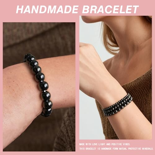 Vinswet 4pcs Beaded Bracelets for Women,Natural Healing Crystal Gemstones Bracelet,Anxiety Stress Relief Bracelet Handmade purple Jewelry Gifts for Women - color: Black Obsidia