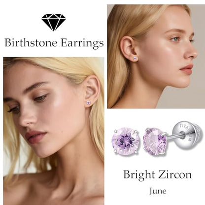 Limerencia Birthstone Screw Back Earrings G23 Implant Grade Titanium Stud Earrings Hypoallergenic Cubic Zirconia Posts Studs Jewelry Gifts for Girls Sensitive Ears - color: June