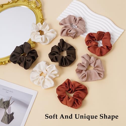 Satin Scrunchies for Women – 8PCS Earth Tone Silk Hair Ties – No Crease, Frizz-Free, Warm & Natural Hair Bands for Thick & Thin Hair, Earthy Hair Accessories Gifts - color: Large-EarthTone