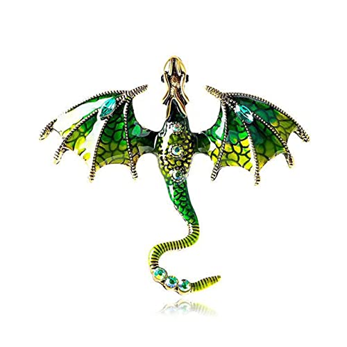 Collar Chain Pin for Men and Women - Hanging Tassel Brooch Lapel Pin for Business Suits - Bar Pin With Long Chain - Gifts - color: O: Dragon brooch green