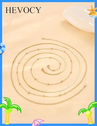Gold Layered Waist Chain for Women, Adjustable Belly Chain | Adjustable layered waist chain for beach days, summer outfits, festivals, vacations, parties, and daily styling - style: Gold Style 3