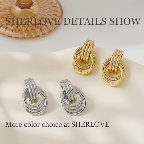 SHERLOVE Chunky Knot Gold Earrings Women Statement Drop Dangle Earrings | 14K Gold Plated Hypoallergenic Lightweight,Trendy Dainty Elegant Cute,Women Gold Jewelry Fashion Accessories Gifts - color: Knot Silver A