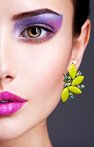 80s Funky Punk Rock Spiky Starburst Angel Wings Oversized Colorful Stones Studded Candy Cluster Women Statement Stud Earrings - color: Electric Yellow