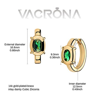 Cubic Zirconia Huggie Earrings 14k Gold Plated Tiny Earrings Small Huggie Hoop Earrings Simple Lightweight Hoops Gift for Women - color: Green zircon