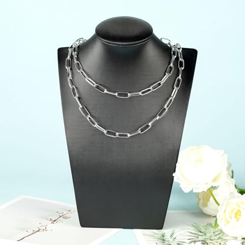 16ft/5m Aluminum Jewelry Chains Bulk Embossed Paperclip Jewelry Making Chains Oval Link Chain Roll with Jump Rings and Lobster Clasps - color: 6.5×15.5mm-Silver