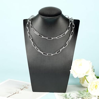 16ft/5m Aluminum Jewelry Chains Bulk Embossed Paperclip Jewelry Making Chains Oval Link Chain Roll with Jump Rings and Lobster Clasps - color: 6.5×15.5mm-Silver