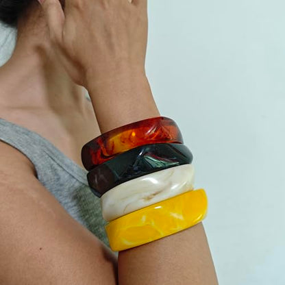 2PCS Chunky Acrylic Bracelet for Women Large Square Resin Cuff Vintage Open Bangle Bracelets Wide Geometric Jewelry - style: L-4PCS