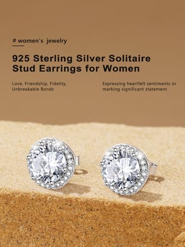 Bestyle Authentic 925 Sterling Silver 2 Carat Birthstone Earrings for Women, More Sparkle Heart/Round Solitaire Diamond Studs Earrings, Great Birthday/Christmas/Anniversary Jewelry for Wife Mother - color: 04. April Rhinestone-Round