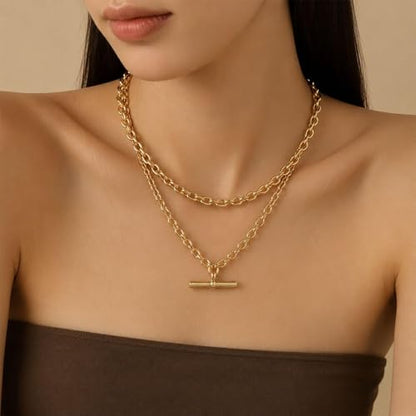 Layered Necklaces for Women Pearl Necklace Stack Gold T Bar Necklace Set Dainty Heart Pendant Jewelry Trendy 2026 Fashion Accessories Gifts - color: B3:2layered-gold