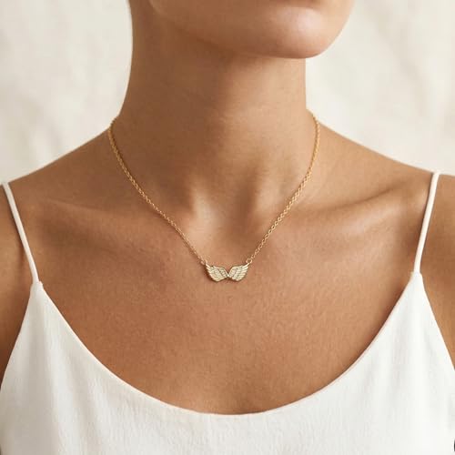 Gold Silver Pendant Necklace for Women, Dainty CZ Jewelry Gift | 14K Gold Silver Plated, Cubic Zirconia Pearl Charm, Trendy Layered Necklace, Adjustable Chain, Waterproof, Hypoallergenic - color: Gold-Angel Wings