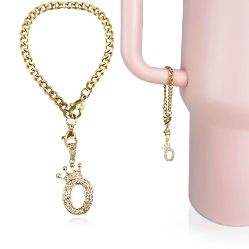 Letter Charm for Stanley Cup- Crown Letter Accessories for Stanley Handle 40 Oz Tumblers Gold Initial Keychain Water Bottle Cup with Diamond Glitter Jewelry Personalized Decorations O - color: Letter O