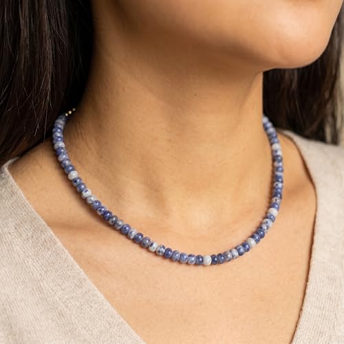 CONRAN KREMIX Colorful Stone Beaded Necklace for Women,Natural Gemstone Bead Choker Necklaces Boho Summer Beach Layering Necklace Jewelry Gift for Women - color: Blue & White