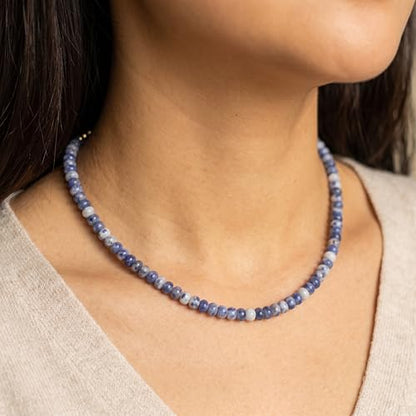 CONRAN KREMIX Colorful Stone Beaded Necklace for Women,Natural Gemstone Bead Choker Necklaces Boho Summer Beach Layering Necklace Jewelry Gift for Women - color: Blue & White