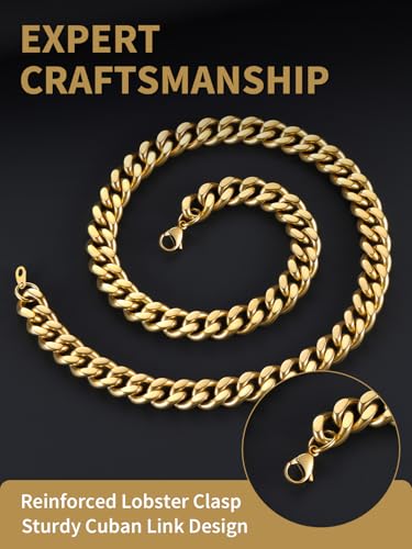 FindChic Men Curb Chain Necklace 18K Gold Plated/Stainless Steel/Black Chunky Double Tight Cuban Link Hip Hop Neck Chains for Men Boys 3.5MM/5MM/6MM/7MM/9MM/12MM 14''-30'' 8 Length Options (Send Gift Box) - color: F.12mm Width-Gold, size: 20 inches
