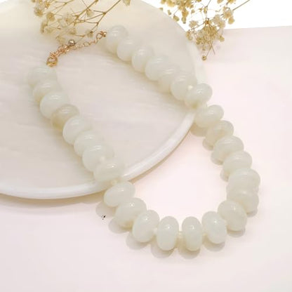 We We Chunky Colorful Beaded Necklace for Women Large Boho Statement Bead Chokers Necklaces Turquoise Blue Big Beads Jewelry Neck Summer Beach - color: beige