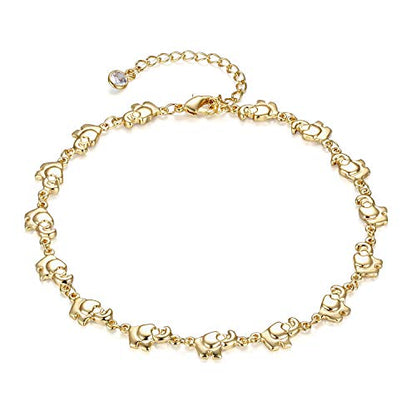 LOYATA Dainty Ankle Bracelet,14K Gold Plated Tiny Bead Anklet Dainty White Cubic Zirconia Cross Tassel Foot Chain Cute Lucky Moon Evil Eye Foot Jewelry Boho Anklets for Women - color: Elephant