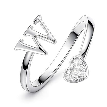 Lunvky Birthday Gifts Silver Initial Rings for Women Teen Girl Kids Trendy Stuff Dainty 14K Gold Plated Adjustable Heart Letter Thumb Rings Pinky Cute Jewelry Personalized Gift - color: Silver, size: Initial-W
