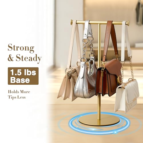 niffgaff 15"-24" T Bar Purse Display Stand Tabletop | Adjustable Height Handbag Holder, Countertop Hanging Rack for Lanyard, Long Necklace, Jewelry, Scarf, Gold - color: Gold