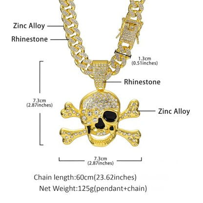 Slip Chain Choker for Women Handmade Black Stainless Steel Cuban Chain Chunky Moon Bat Raven Skull Pendant Gothic Punk Rock Collar Adjustable Lariat Y Necklace for Men - style: Silver skull
