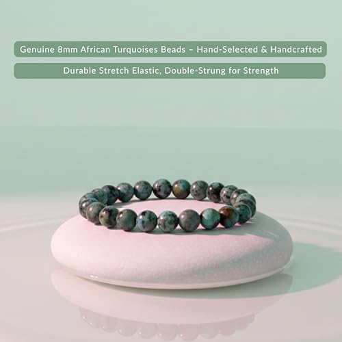 Cherry Tree Collection Tigers Eye Bracelets Plus Over 40 Other Stones – Gemstone Beads for Men & Women, Promotes Protection, Courage, Focus, Balance & Luck – Available in S, M, L with 8mm Round Beads - color: African Turquoise, size: Small