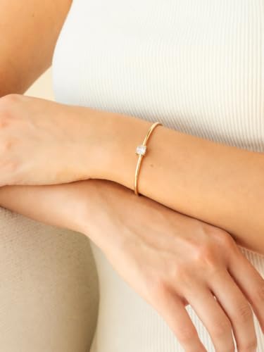 Gold Cuff Bracelets for Women, 14K Gold Plated Dainty Open CZ Cuff Bracelet Adjustable Stackable Open Bangle Bracelet Birthday Jewelry Gift for Her - color: Square CZ-Gold